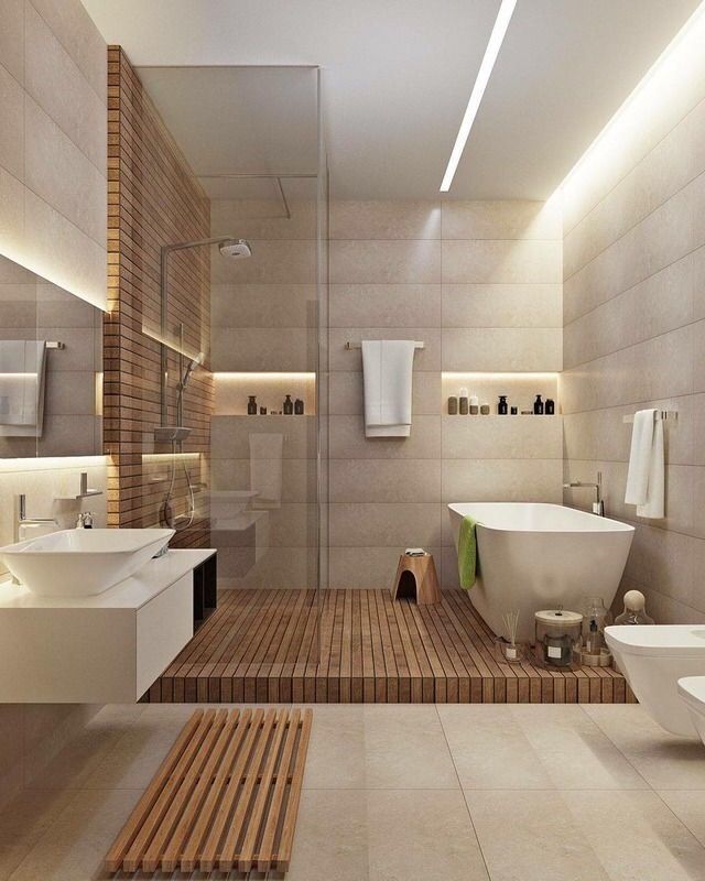 salle de bain avec douche en bois 
