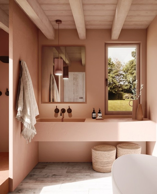 salle de bains rose pastel cosy 