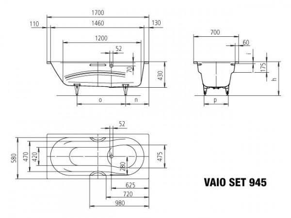 Kaldewei Standaard Bad model 945 met zijoverloop Vaio Set Star Alpenwit (234527060)