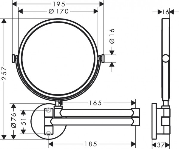 Scheerspiegel Zonder Licht Axor Universal Circular 223x257mm Geborsteld Zwart Chroom