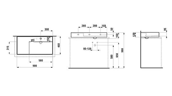 Opbouw Wastafel Laufen KARTELL tablet links 460x150x900mm Zwart Mat