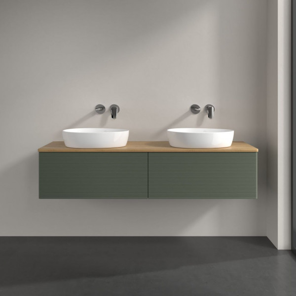 Dubbel Wastafelmeubel Villeroy en Boch Antao 1600x360x500mm Leaf Green Matt Lacquer/Honey Oak