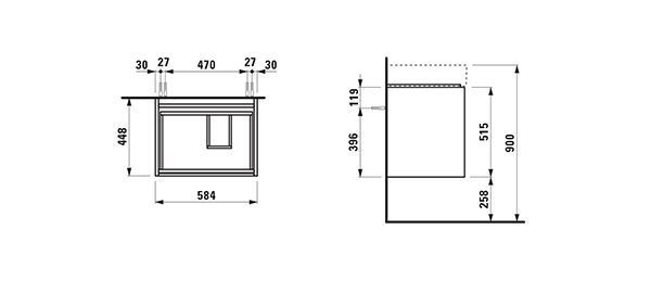 Fonteinmeubel Laufen LANI Wastafel rechts voor Kartell 448x584x515mm Grijs verkeer