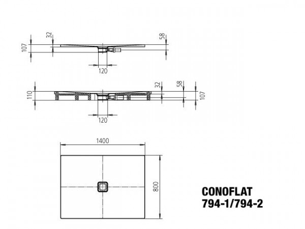 Kaldewei Conoflat douchebak 80x140x2,3cm inclusief styropor wit 466448040001