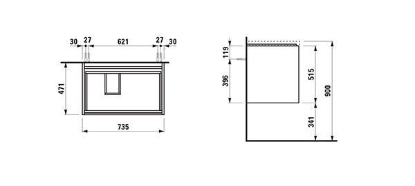 Wastafel Onderkast Laufen LANI Spoelbak links voor Living Square 471x735x515mm Veelkleurig