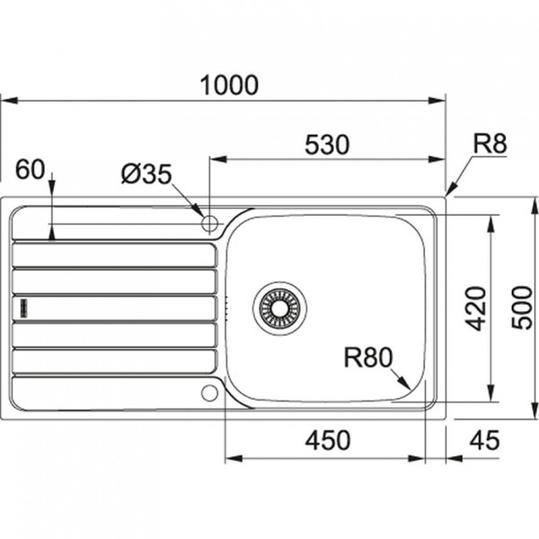 Franke Inbouw Spoelbak Spark RVS 1 bak met afdruipgedeelte 1000mm RVS 10370