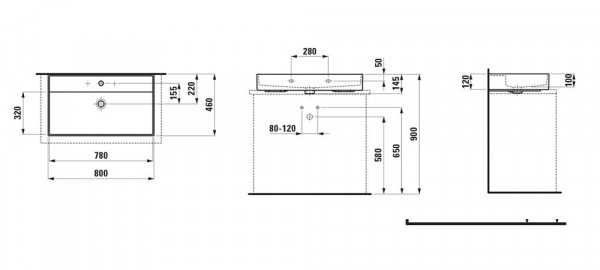 Opbouw Wastafel Laufen KARTELL 1 gat, overloop 460x145x800mm Grafiet Mat