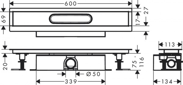 Douchegoot Hansgrohe uBox 600mm Complete set voor standaard installatie