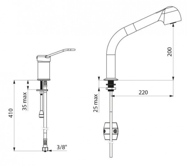 Delabie Keukenkraan Met Handdouche h: 200 mm 2599