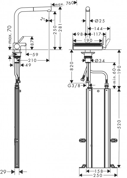 Hansgrohe Keukenmengkraan Aquno Select M81 250 mm