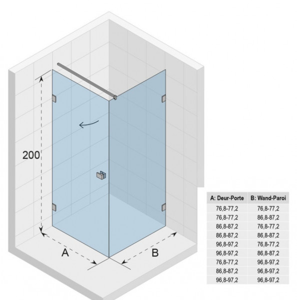 Douchewand Met Deur Riho Scandic NXT Linker versie 870-870x2000mm Zwart