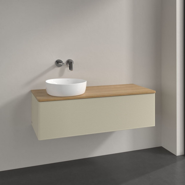 Meuble Pour Vasque à Poser Villeroy et Boch Antao à gauche avec Structure, Lumière 1 tiroir 1200x360x500mm Silk Grey Matt Lacquer/Honey Oak