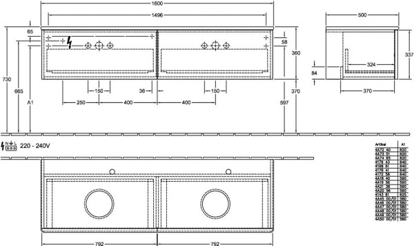 Dubbel Wastafelmeubel Villeroy en Boch Antao 1600x360x500mm Stone Grey Matt Lacquer