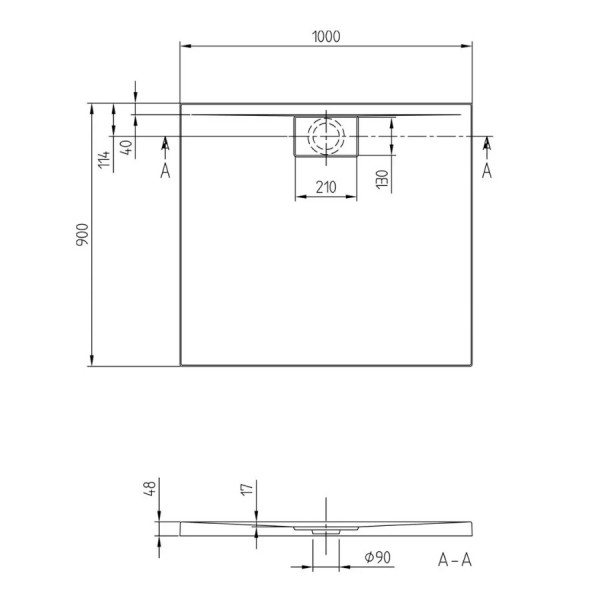 Villeroy en Boch Douchebak Rechthoekig Architectura Antislip 1000x900x48mm Wit