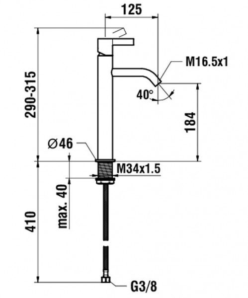 Hoge Wastafelkraan Laufen KARTELL zonder afvoerinzet 125 x290mm Geborsteld roestvrij staal