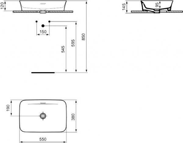 Ideal Standard Opbouw Wastafel IPALYSS met overloop 550x120x380mm Granada