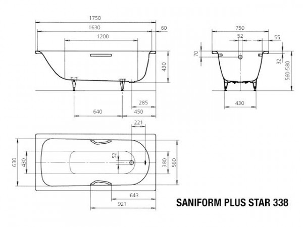 Kaldewei Ligbad Saniform Plus Star 1750x750x430mm Model 338 Bahamabeige 133830003030