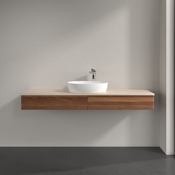 Wastafelmeubel Voor Opzet Waskom Villeroy en Boch Antao 1600x190x500mm Warm Walnut/Boticcino