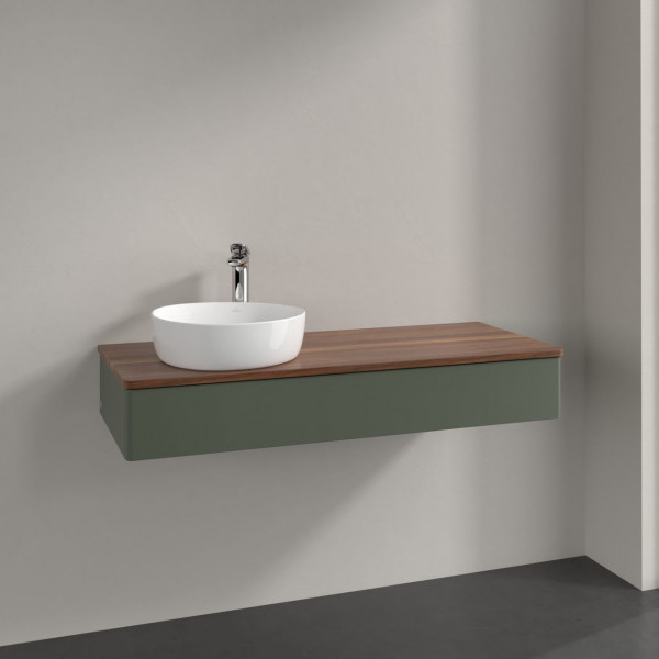 Meuble Pour Vasque à Poser Villeroy et Boch Antao à gauche Lumière 1 trou 1 tiroir 1200x190x500mm Leaf Green Matt Lacquer/Warm Walnut