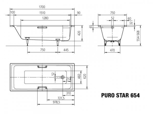 Kaldewei Standaard Bad model 654 Puro Star (255400010)