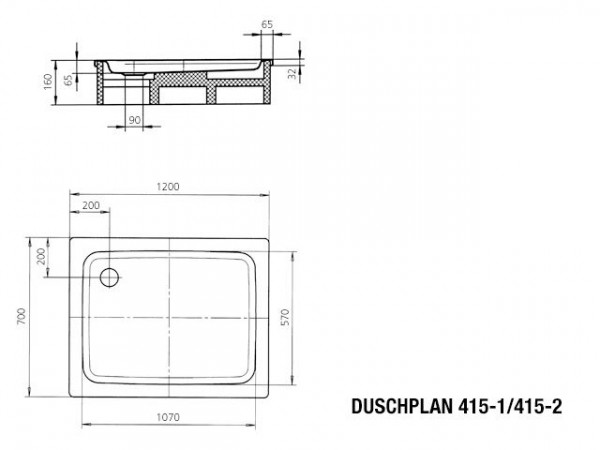 Kaldewei Duschplan douchebak plaatstaal 70x120x6.5 rechthoekig met Styropordrager pergamon 431548040231