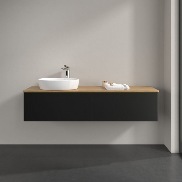 Wastafelmeubel Voor Opzet Waskom Villeroy en Boch Antao 1600x360x500mm Black Matt Laquered/Honey Oak