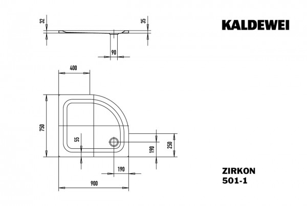 Kaldewei Kwartronde Douchebak Mod.501-1 Zirkon (455500010)