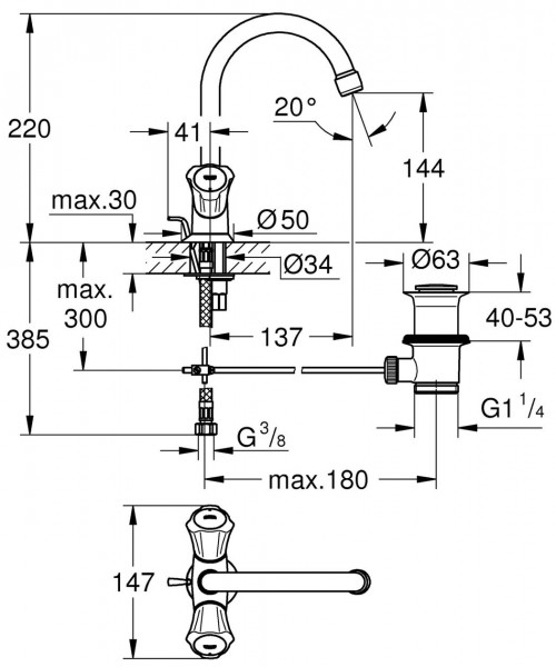 Grohe 3 Gats Wastafelkraan Costa De Single gat 21375001