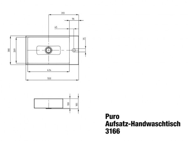 Countertop wastafel Kaldewei , model 3166 zonder overloop Puro (906906003)