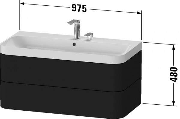 Badkamermeubel Set Duravit Happy D.2 Plus Wastafel met kastje C-Shaped 975mm Grafiet Mat