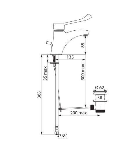 Delabie Wastafelmengkraan Chroom h: 165 mm 2520L