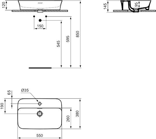 Ideal Standard Opbouw Wastafel IPALYSS 1 gat met overloop 550x145x380mm Saliegroen