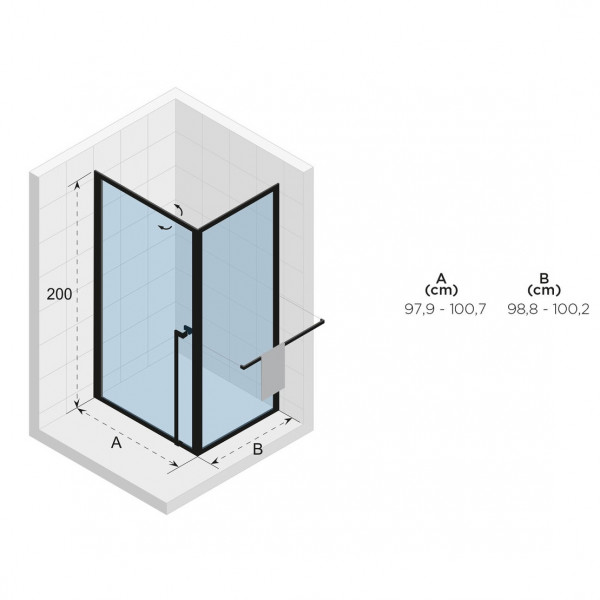 Riho Lucid GD201 Douchecabine 100x100x200cm Vierkant helder glas mat zwart GD210B100