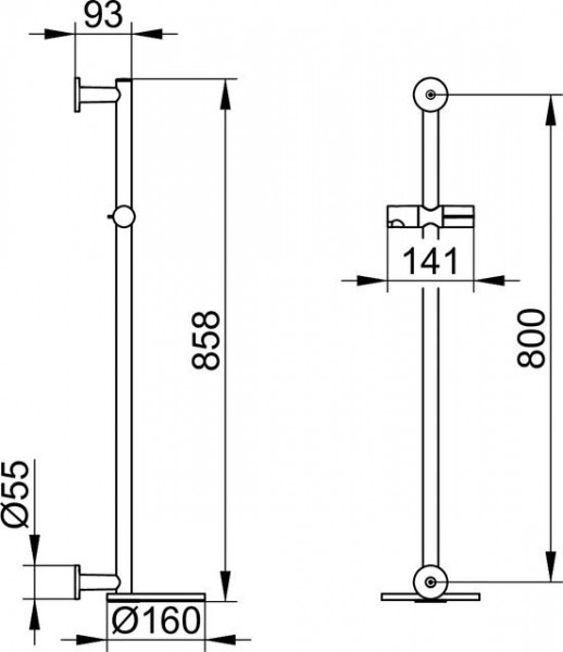 Douchestang Keuco IXMO met plank en schuif, rond 858 mm Chroom/Wit