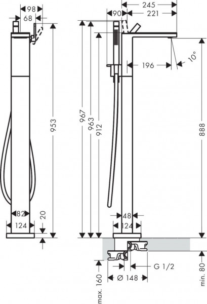 Vrijstaande Badkraan Axor MyEdition Zonder plaat Brushed Nickel