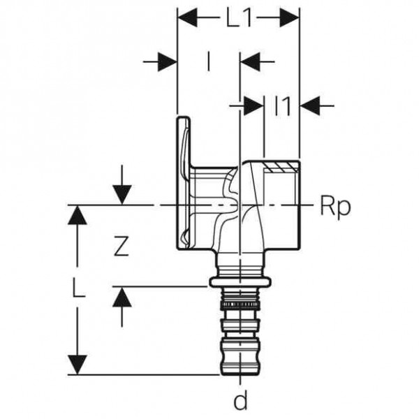 Geberit Aansluitbocht 90° ø 16 mm G1/2" 52 mm Mepla (601293005)