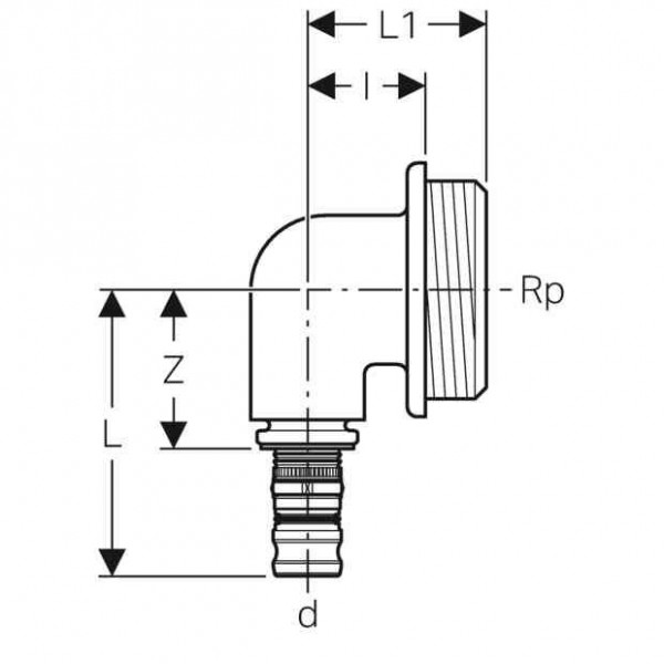 Geberit Aansluitbocht 90° voor inbouw wastafelmengkraan ø 16 mm G1/2" Mepla (601276005)