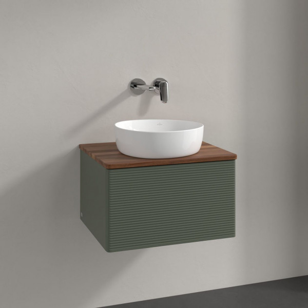 Meuble Pour Vasque à Poser Villeroy et Boch Antao avec Structure 1 tiroir 600x360x500mm Leaf Green Matt Lacquer/Warm Walnut