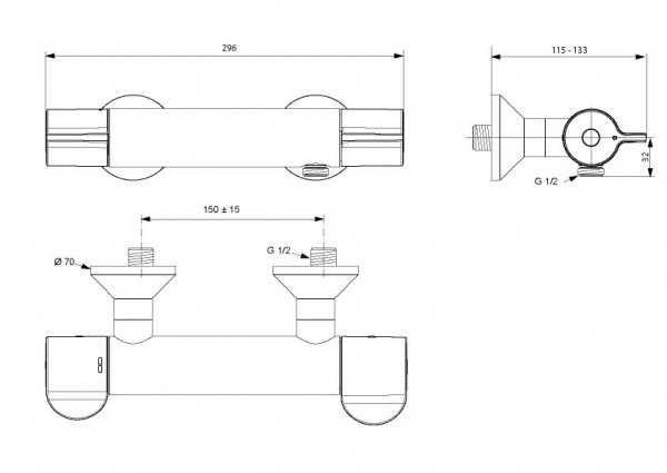 Ideal Standard Douchethermostaatkranen, totale projectie 115-133 mm Ceraplus 2