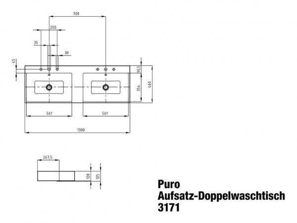 Countertop wastafel Kaldewei , model 3171 met overloop Puro (907206003)