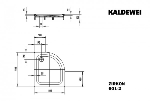 Kaldewei Kwartronde Douchebak Mod.601-2 Zirkon (456635000)