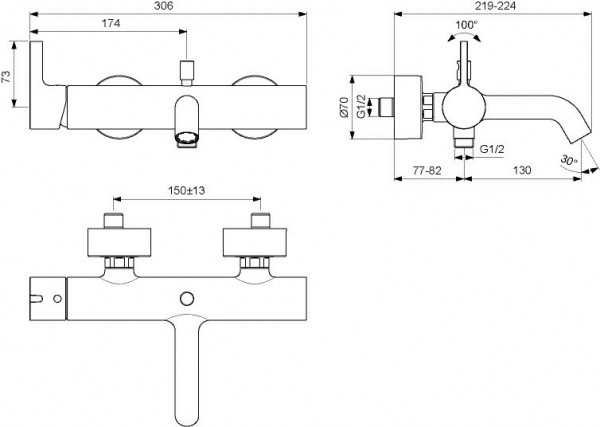 Thermostatische Mengkraan Bad Douche Ideal Standard JOY met omkeerventiel Geborsteld Goud