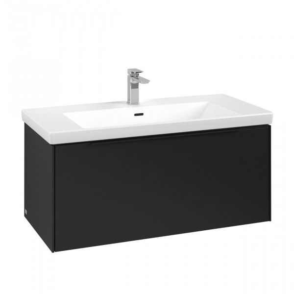 Villeroy & Boch Subway 3.0 wastafelonderkast 100x40x45cm met Volcano Black greep 1 softclose lade 1 sifonuitsparing spaanplaat volcano black c56901vl