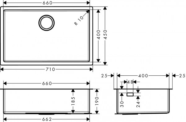 Hansgrohe S719-U660 Ondermontage spoelbak 660mm S71 (43428800)