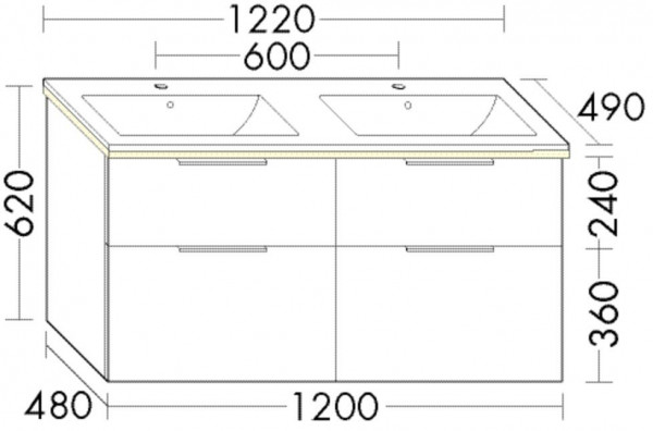 Set Meuble Salle De Bain Burgbad Eqio Double Lavabo, Meuble 4 tiroirs éclairés 1220x620mm Personnalisable SHCA122-PN258