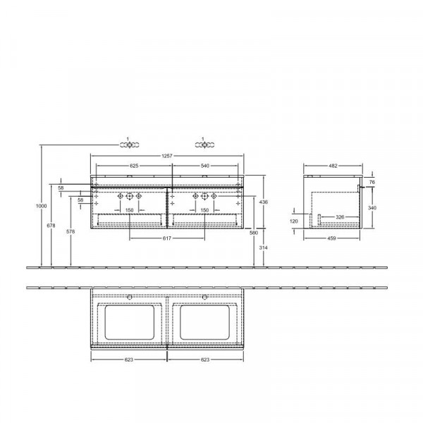 Villeroy en Boch Wastafelmeubels Venticello 1257 x 436 x 502 mm