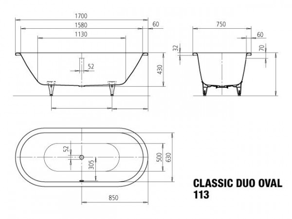 Kaldewei Ovaal Bad 113 Classic Duo Oval (291400010)