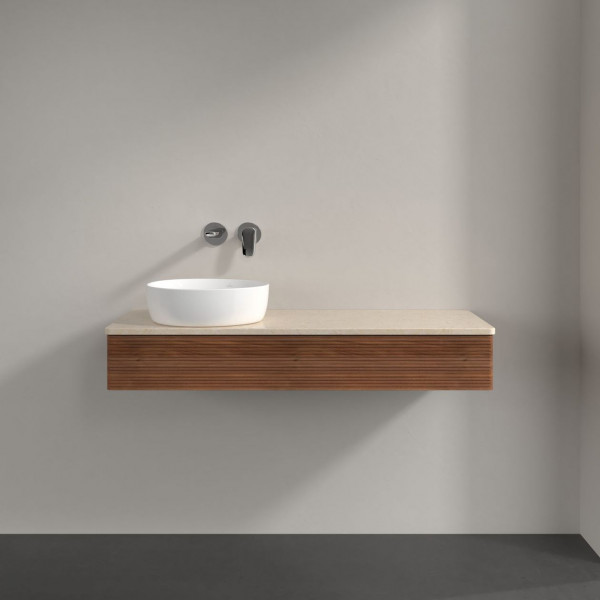 Wastafelmeubel Voor Opzet Waskom Villeroy en Boch Antao 1200x190x500mm Warm Walnut/Boticcino