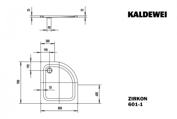 Kaldewei Zirkon douchebak plaatstaal kwartrond 80x90x3.5cm wit 456600010001