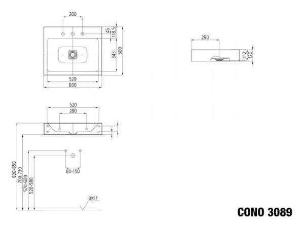 Kaldewei Hangwastafel zonder overloop 1 kraangat Cono (902506173)